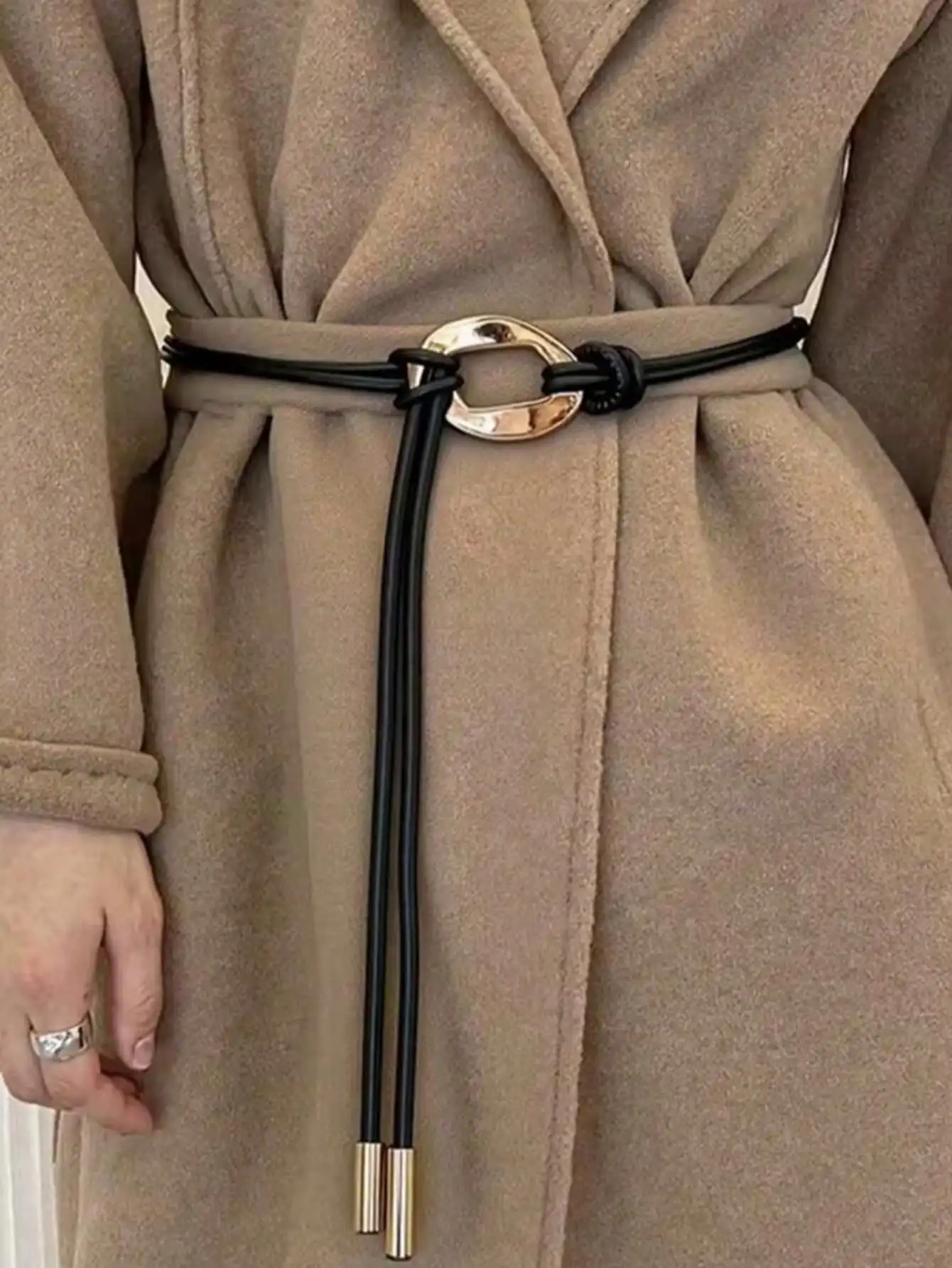 Nova corda de couro redonda vestidos casaco decoração corda cinto para mulheres moda sólida longa cintura corrente cintura vintage