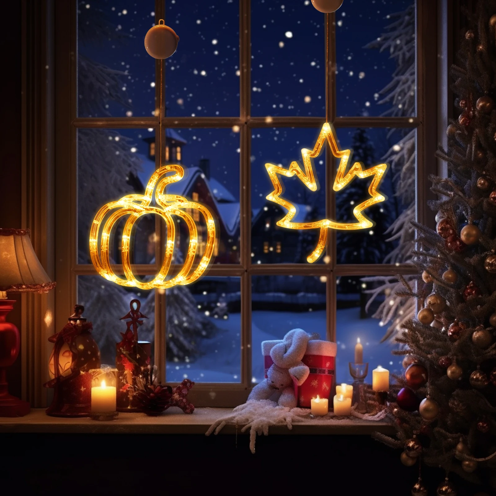 Temporizzazione foglie d'acero zucca luci a LED luci per finestre di Halloween a batteria luci di Halloween per decorazioni di feste di Halloween