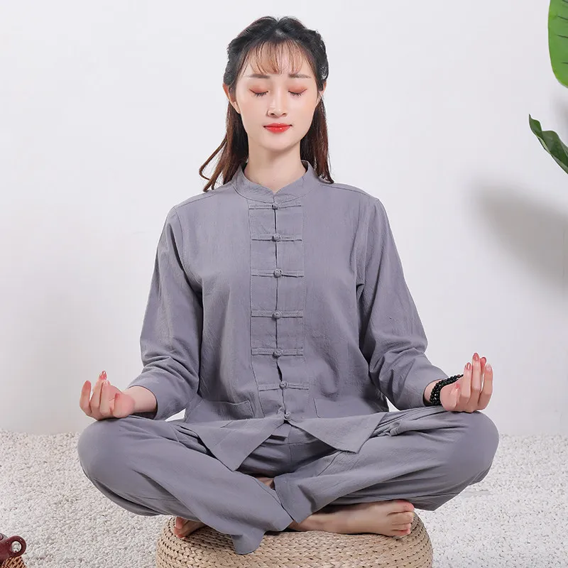 

Unisex Monk Meditation Clothing Set 2 Piece Cotton Linen Loose Wide Leg Zen Pants Nun Tai Chi Tea Outfit Zen Buddhist Lay Suit