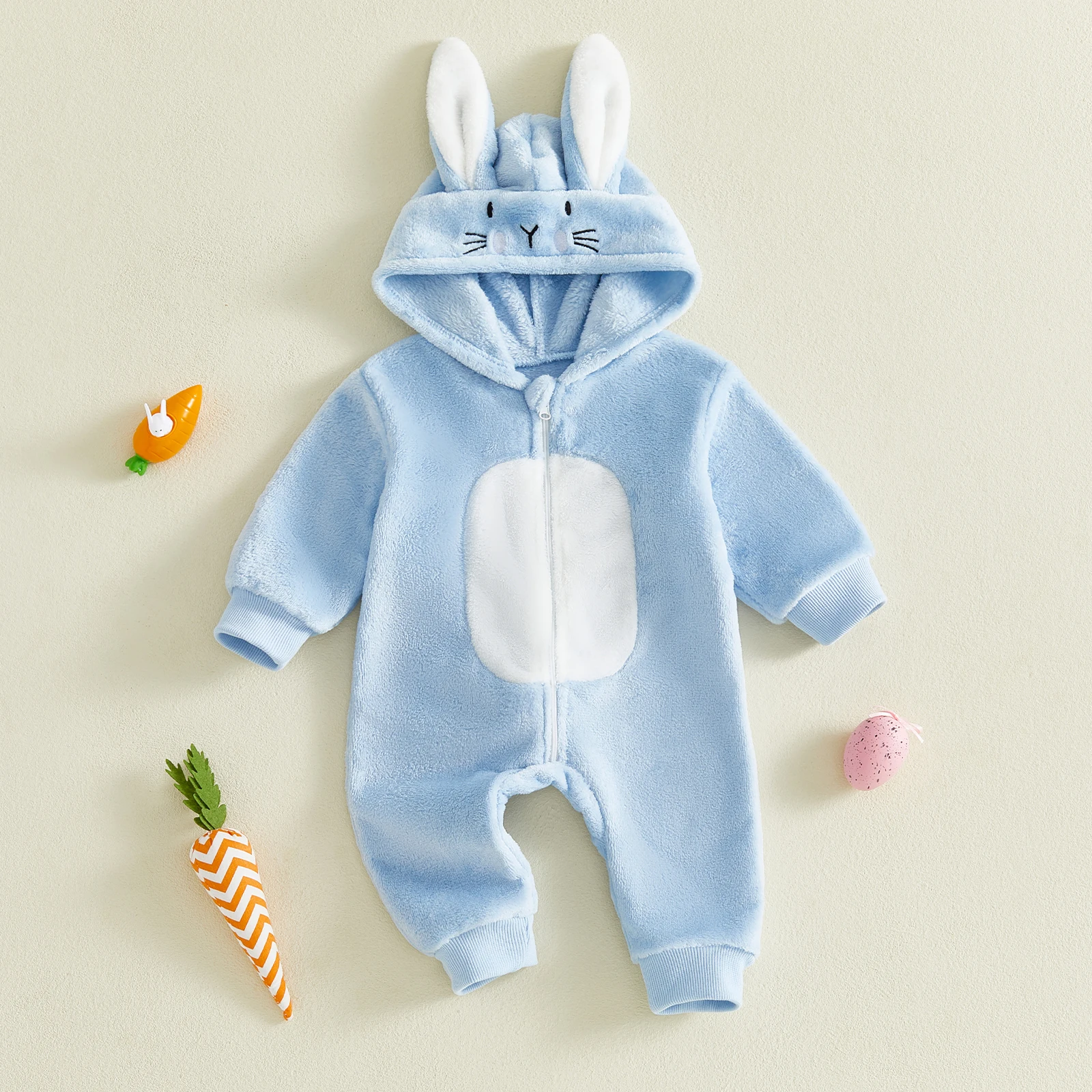 

Комбинезон унисекс с капюшоном и заячьими ушками для малышей, комбинезон на молнии с длинными рукавами для весеннего пасхального наряда с флисовой подкладкой