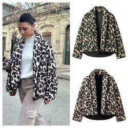 PB&ZA2024 autumn new women's clothing fashionable temperament lazy style cotton coat versatile casual leopard print jacket