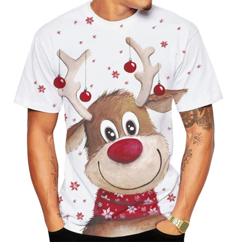 Christmas Reindeer T Shirts Santa Claus Snowman 3D Print Men Woman Streetwear T-Shirt Oversized Harajuku Kids Tops Tees Clothing