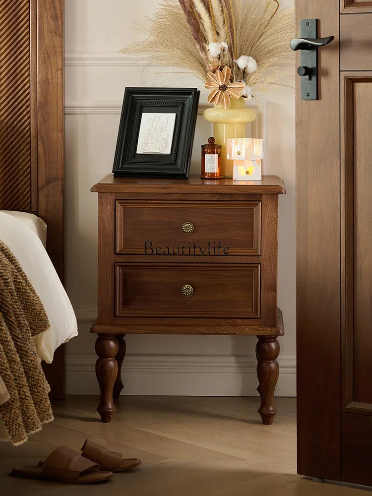 

13French All Solid Wood Bedside Table Storage North American Black Walnut American Storage Cabinet