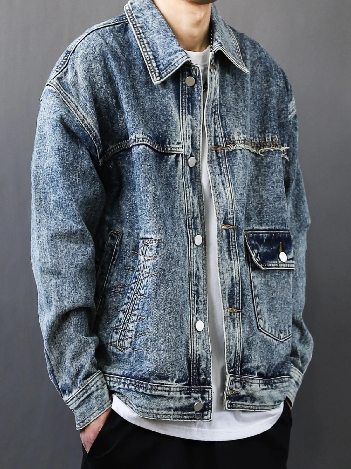 

Waed American Sle Embroidered Denim Jaet Turn-down Collar Blue Spring 2025 Youth Faion Outerwear Loose Fit Long Sve