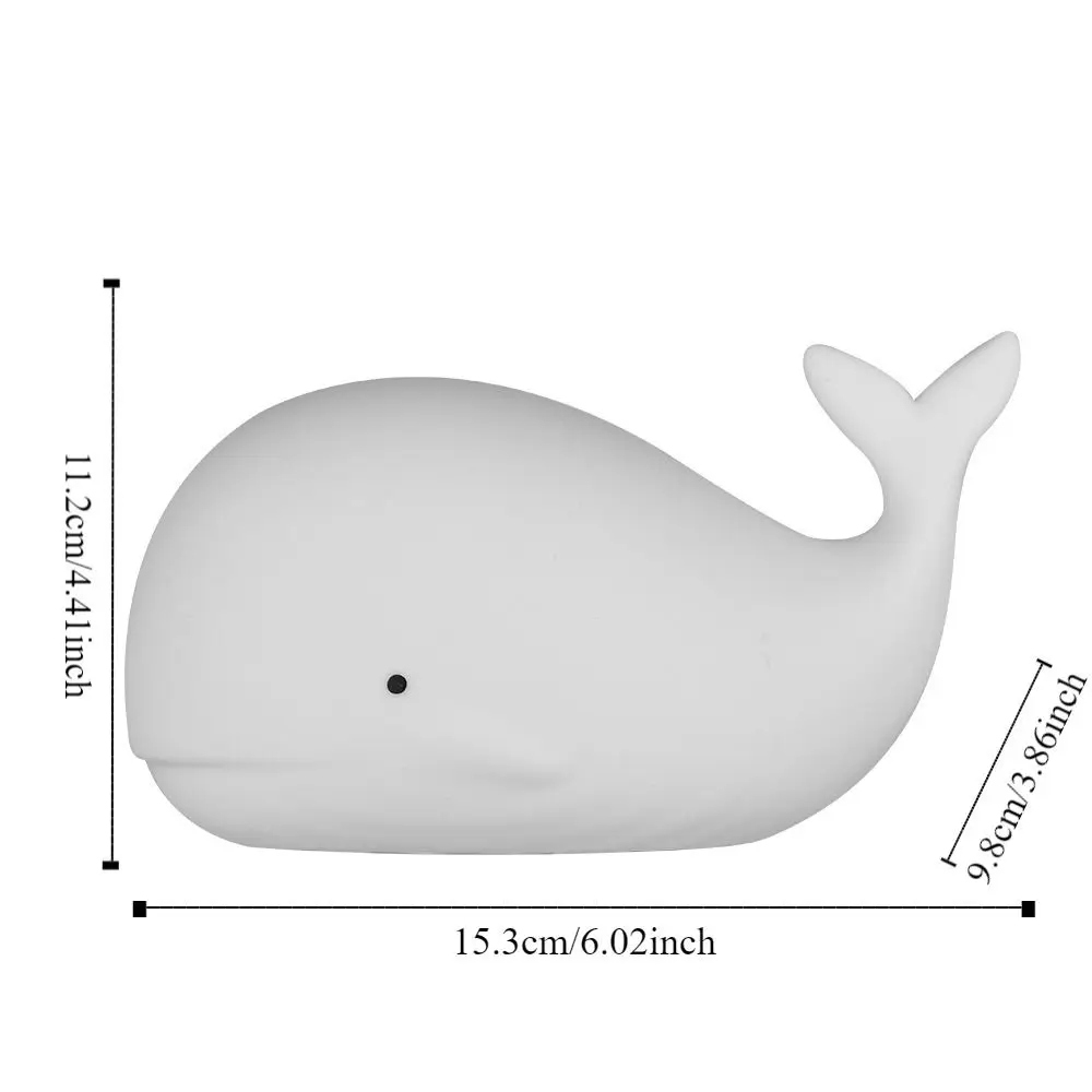 Ricaricabile Cartoon Whale Luce notturna Protezione per gli occhi Luce soffusa Atmosfera per il sonno Luce Rubinetto Controllo Silicone morbido