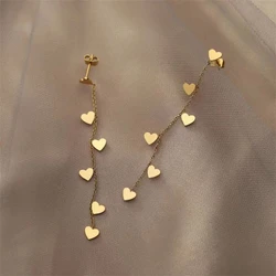 316L Stainless Steel Minimalist Long Tassels Dangle Love Heart Drop Earrings Fashion High Jewelry
