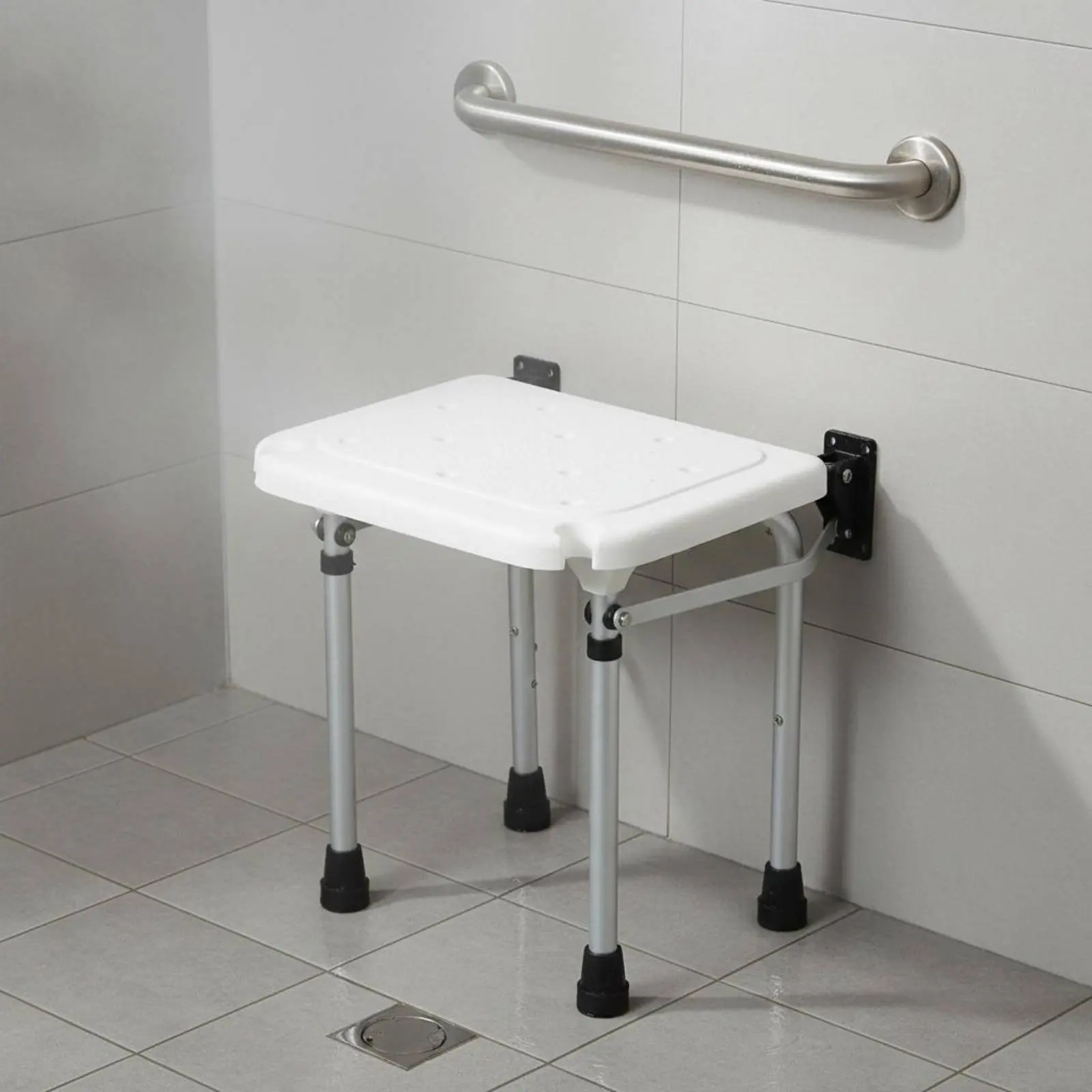 

Folding Wall Mount Bath Seat No-Tools-Needed Installation Foldable Shower Seat Foldable Bath Chair Non-Slip Bathroom Furniture