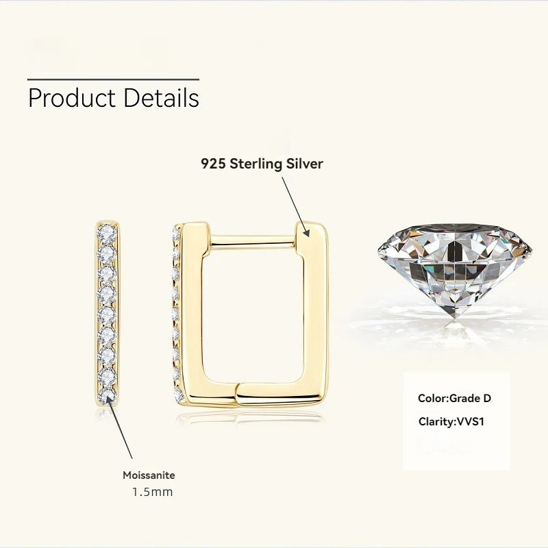 Apaison 100% 925 Sterling Silver Stud Earrings For Women Cute Girl 1.5 mm Moissanite Gold Plated Ear Studs Gifts Wholesale