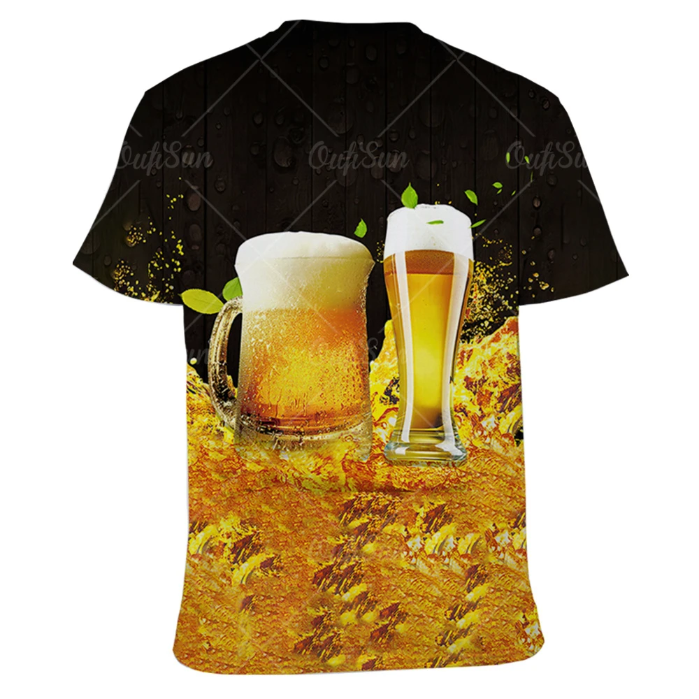 Bier 3D-Druck Herren T-Shirts Sommer Polyester O-Ausschnitt atmungsaktiv Kurzarm lose Tops T-Shirts übergroße T-Shirt Herren Kleidung 6xl