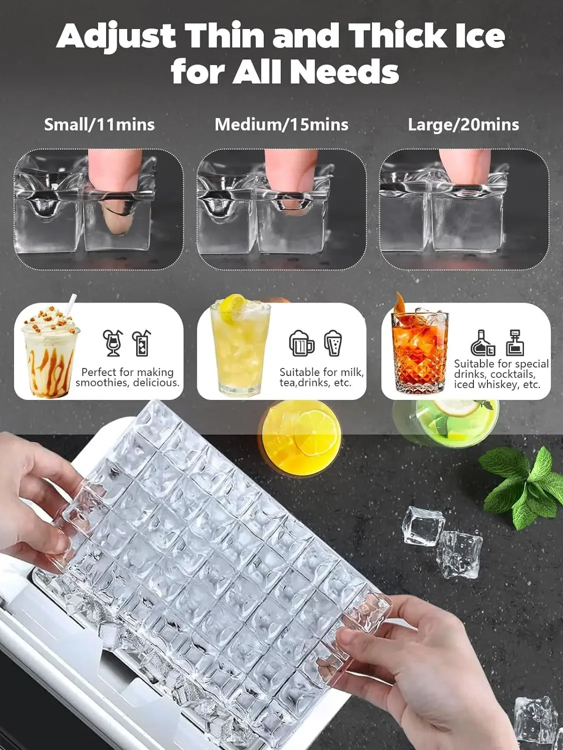 Self Cleaning Ice Maker for RV, Countertop 45lbs Ice Maker with 2-Ways Add, Ice Size Control and 24H Timer - Efficient Party Ice