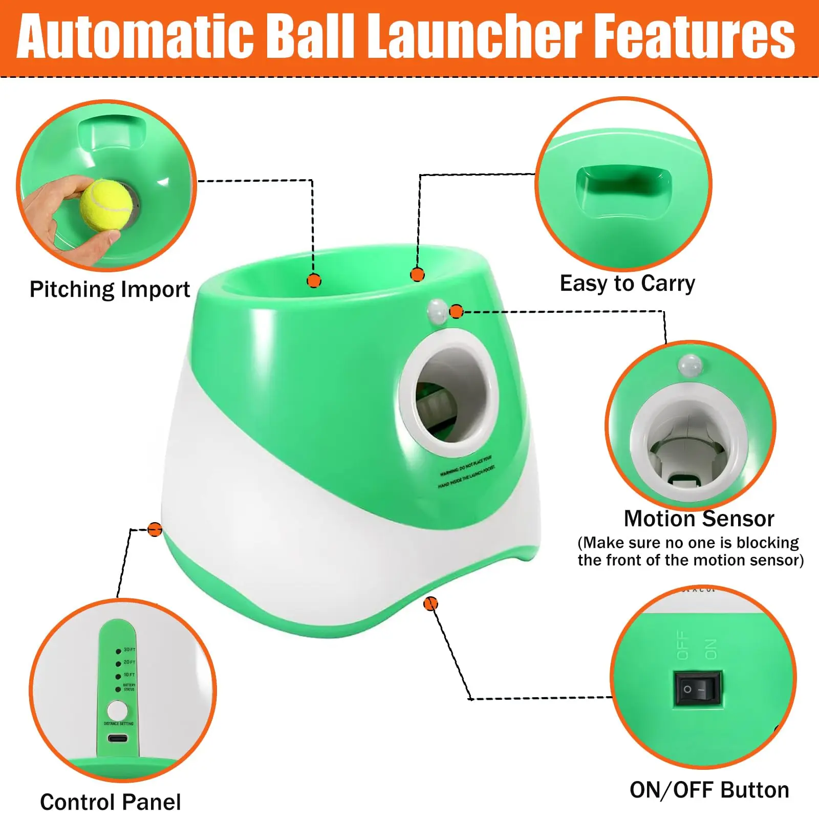 Automatic Dog Ball Launcher Fun Dog Ball Thrower Machine with 10-30Ft 3 Launching Distance Dog Fetch Machine with 9 Tennis Balls