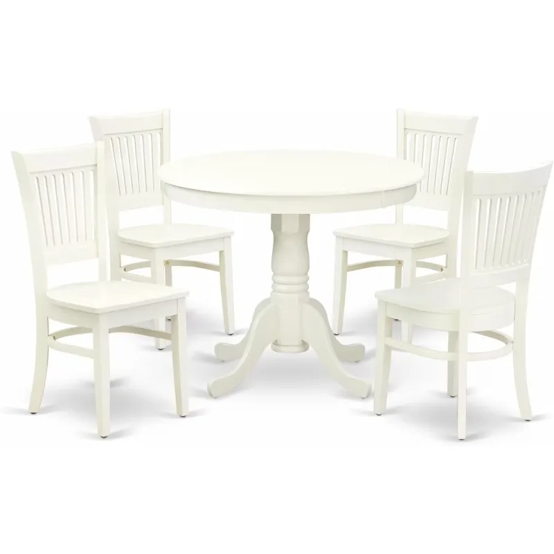 Durable 5Piece Kitchen Table Set for 4 Include A Round Dining Room Table with Pedestal and 4 Solid Wood Seat Chair for Daily Use