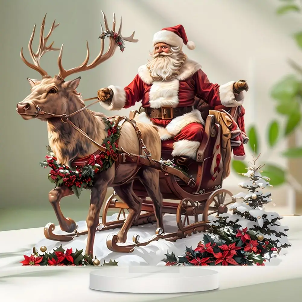عيد الميلاد الرنة مزلقة سانتا تمثال 2D الاكريليك عيد الميلاد سانتا كلوز على مزلقة مع الرنة زينة عطلة سانتا