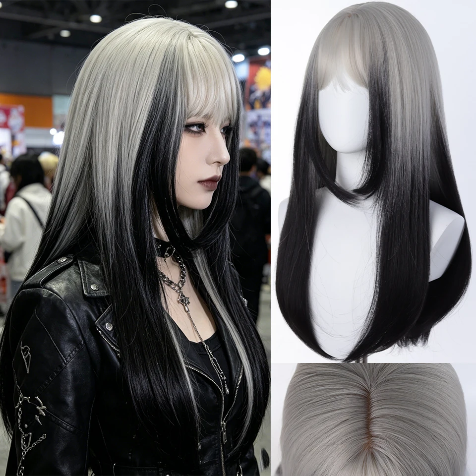 Synthetic 26 inch Loiita Tousled Long Straight Wig With Bangs Extensions Cosplay Anime Wig For Women Party Halloween Christmas