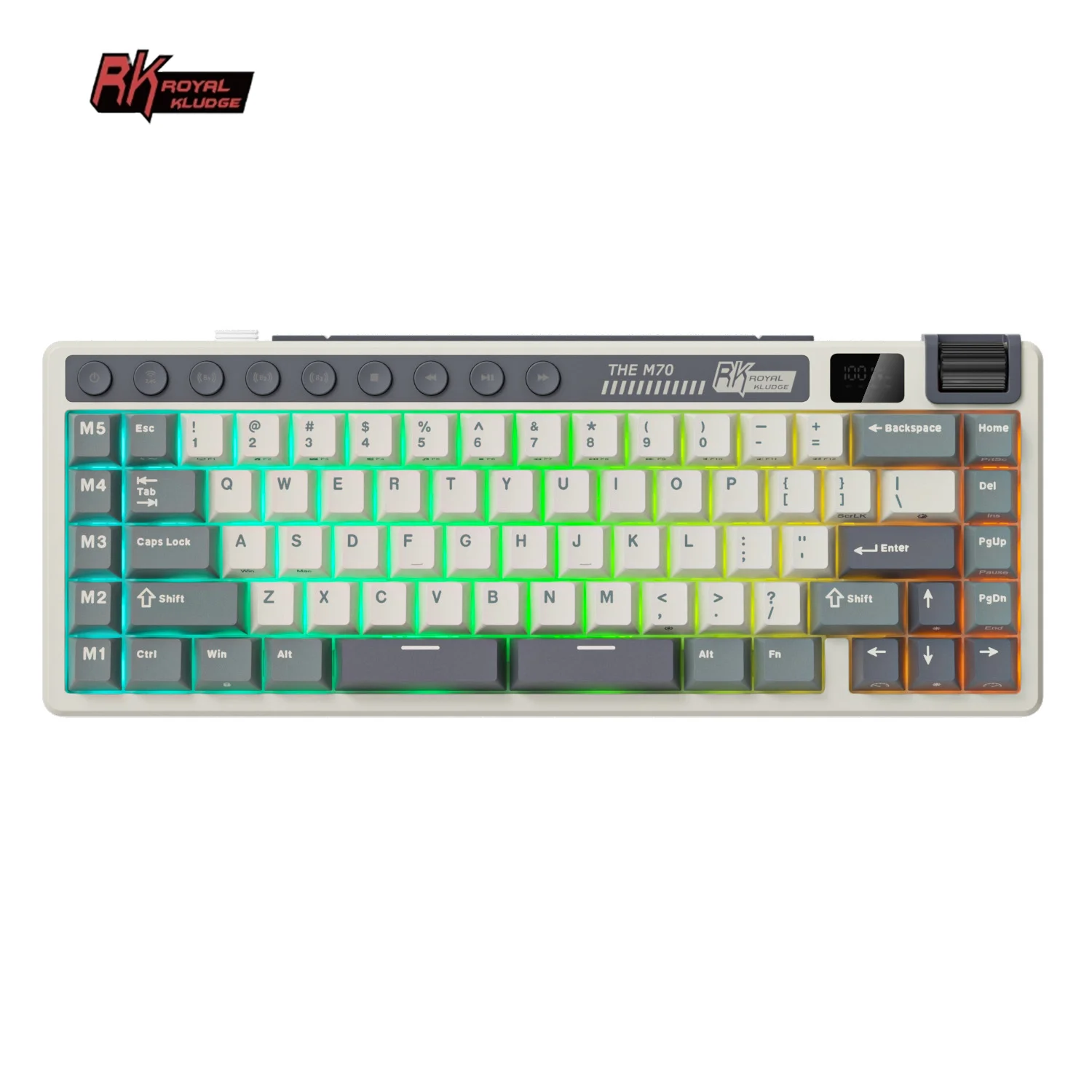 

RK ROYAL KLUDGE M70 Customization Keys Gaming Keyboard Gasket Battery Display Tri-mode PBT Keycap Wireless Mechanical Keyboard