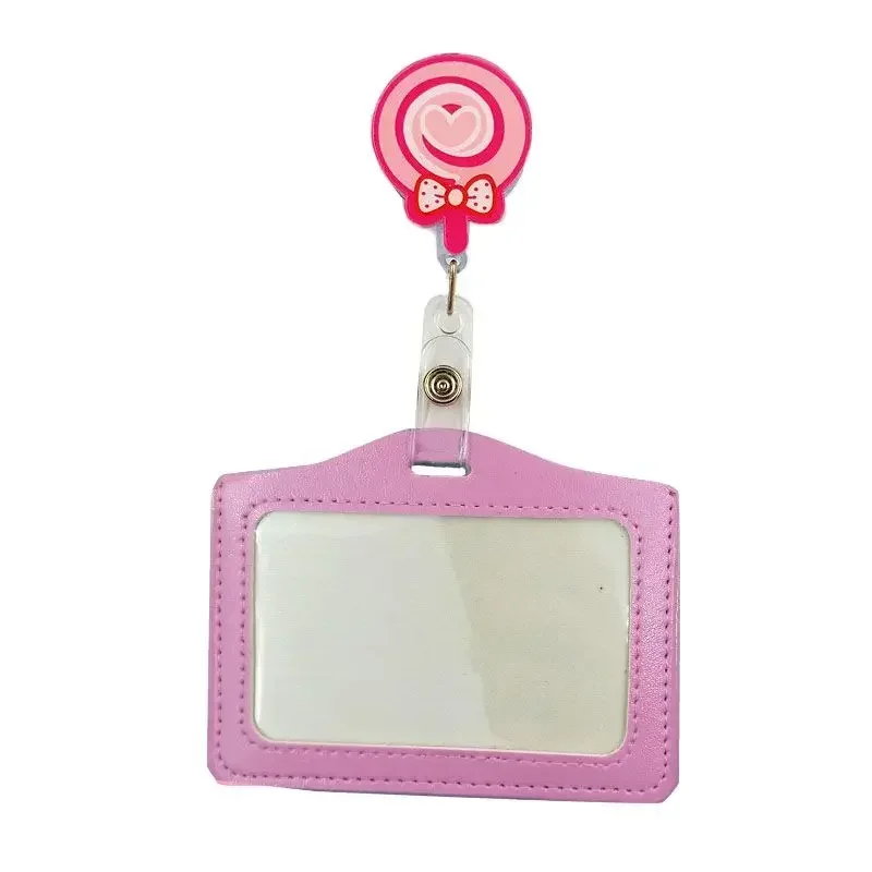 1PC Bank Credit Card Holders Bus ID Identity Cards Case Multicolor Badge with Retractable Reel Work Card Cover PU Leather