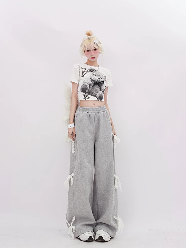 Summer Women Cute Core 2000s Lace Up Baggy Sporty Pants Pantalones Loose Casual Long Trousers Y2k Joggers Tide Vintage Cozy Tide