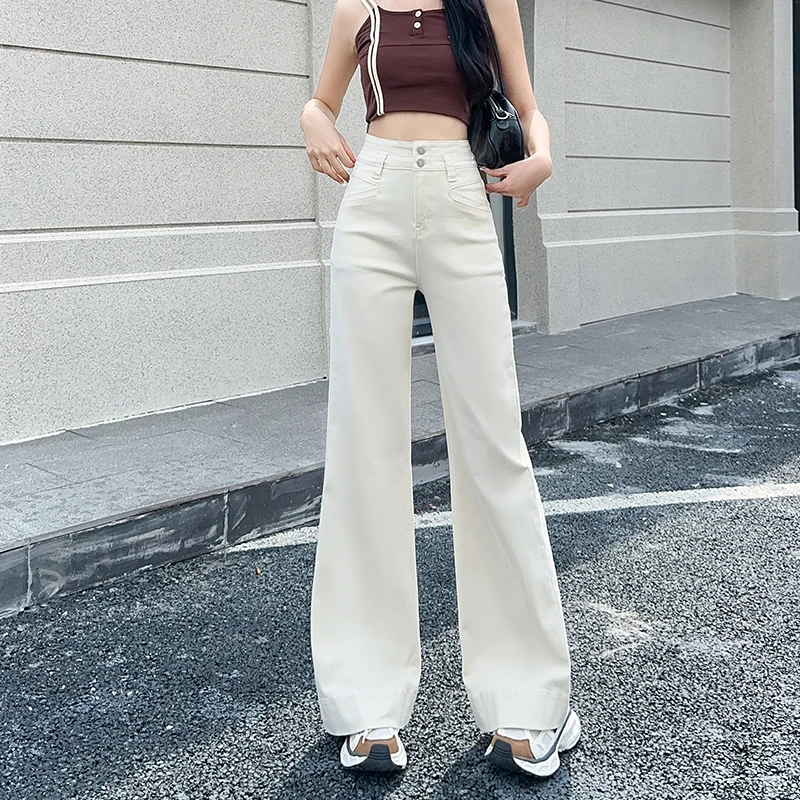 กางเกงยีนส์ผู้หญิง 2025 ใหม่แฟชั่นอเนกประสงค์ขากว้าง Micro Pull up กางเกง