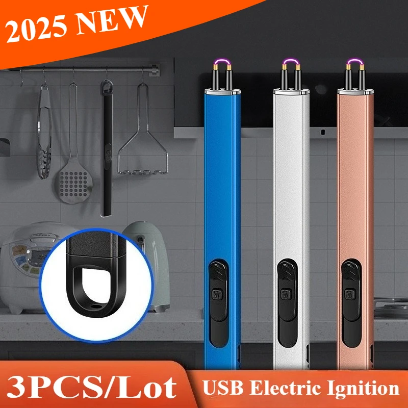 

3Pack USB Electrical Lighters Windproof Arc Lighter Long Handle Safety Switch Smoking Lighter for BBQ Candle Kitchen Use