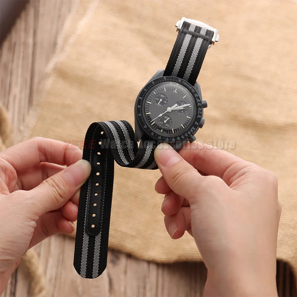 Geripptes Nylon-Uhrenarmband Canvas-Nylon-Armband 20mm 22mm für Omega für Swatch MoonSwatch Herren Sport Wasserdichtes Faltschließe-Armband – Detail 6