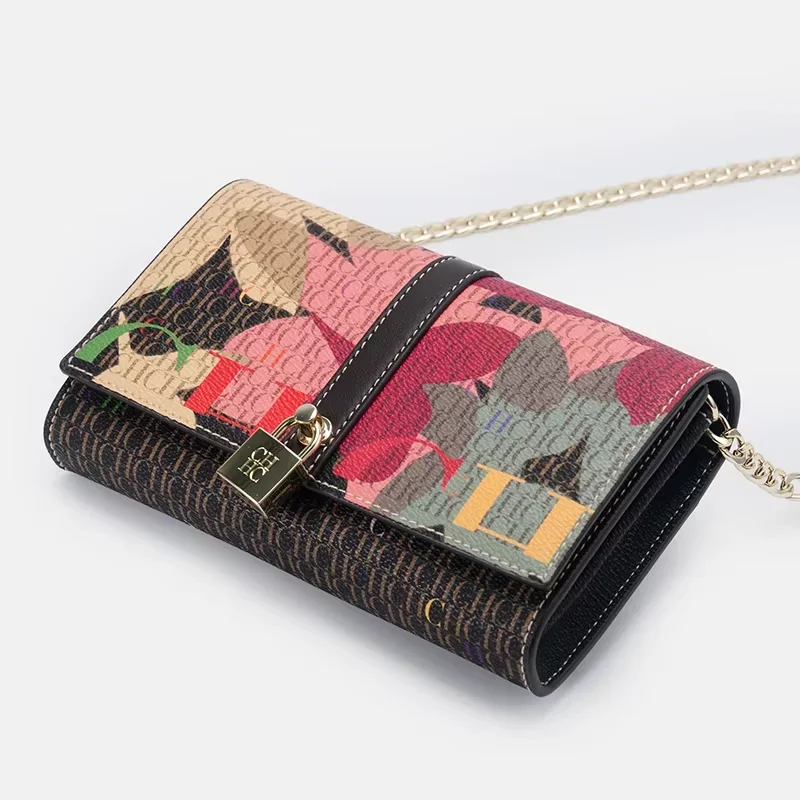 CH Chain Bag with Floral Letter Print Lock Design High Quality PU Material Women's 2026 Designer Shoulder Bag