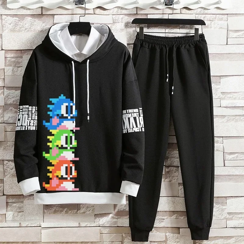 Hoodie Set Casual Shirt New Men's Early Autumn Sweater Cartoon Games Pixel Print Casual Joker Hoodie Suit Long Sleeve Pants