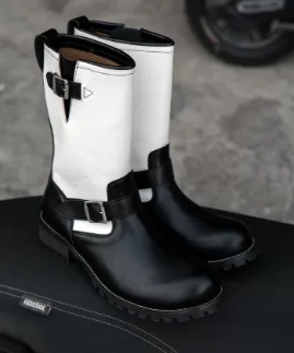 Retro Style Round Toe Belt Buckle Mid-Calf Platform Men Motorcycle Boot Chunky Middle Heels Buckle Strap Design Large Size Shoes