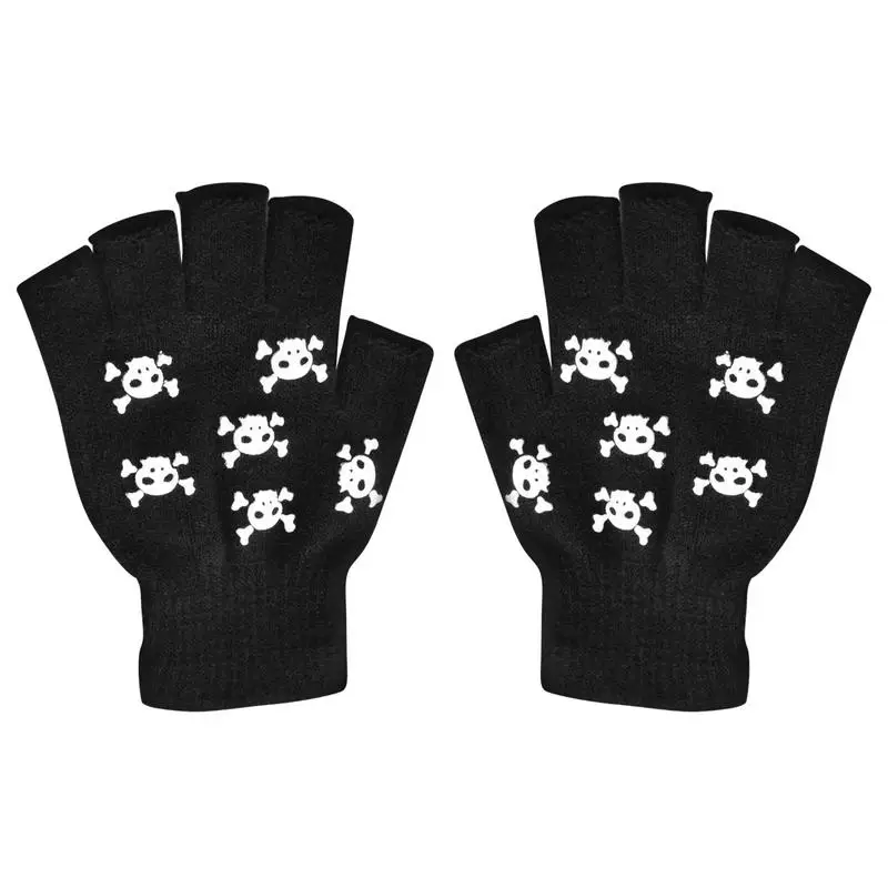 Skeleton Cycling Gloves Glow In The Dark Fingerless Cycling Skull Gloves For Kids Halloween Skeleton Mittens For Running Outdoor