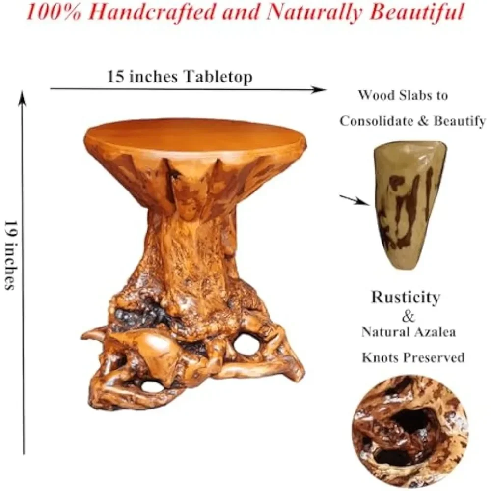 Mesa de centro rústica, tocón de árbol de Azalea, mesas de extremo de raíz, tronco de raíz de madera único, mesa de centro