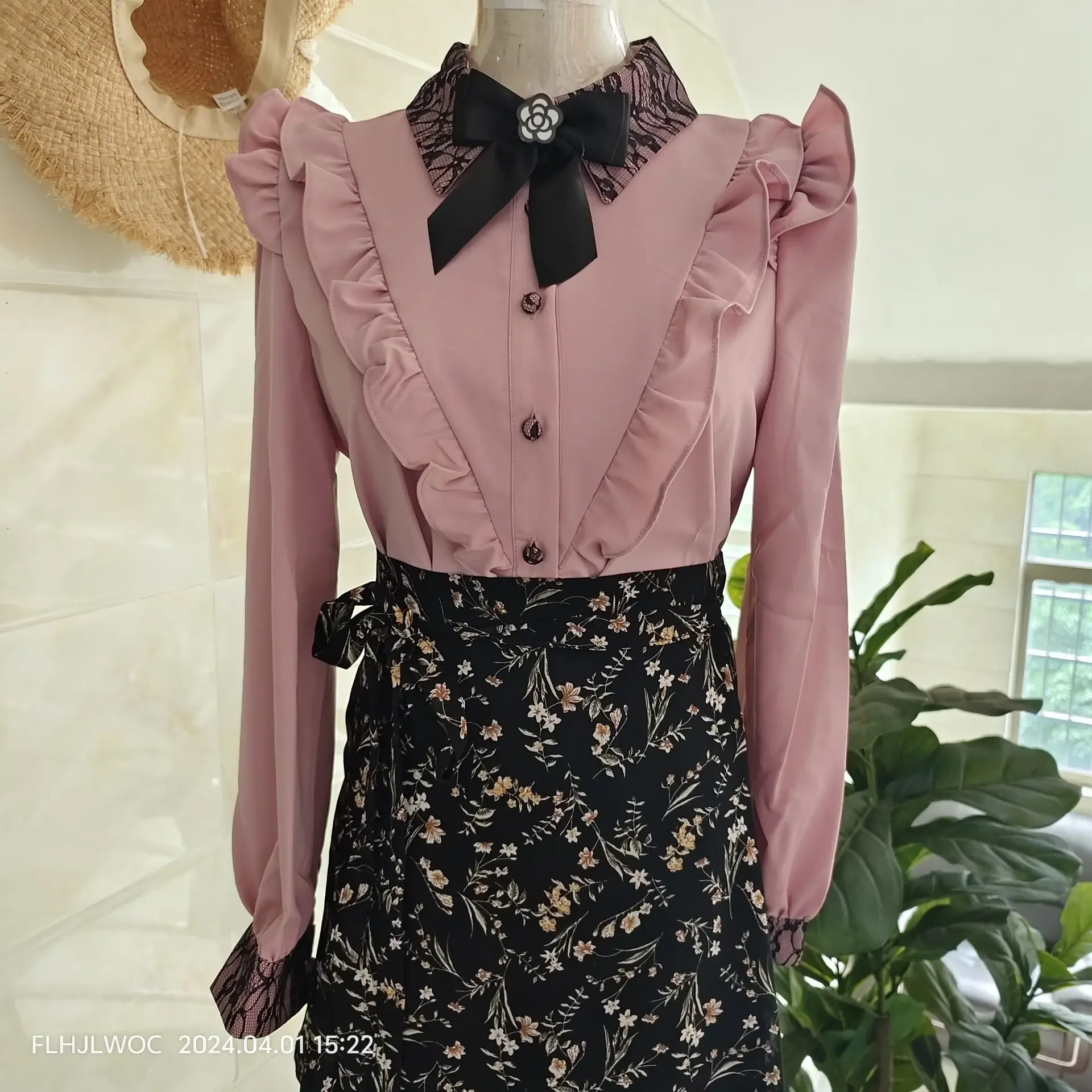 Baju kantor wanita putih Formal atasan Ruffles Solid gaya Preppy Jepang perempuan lucu manis