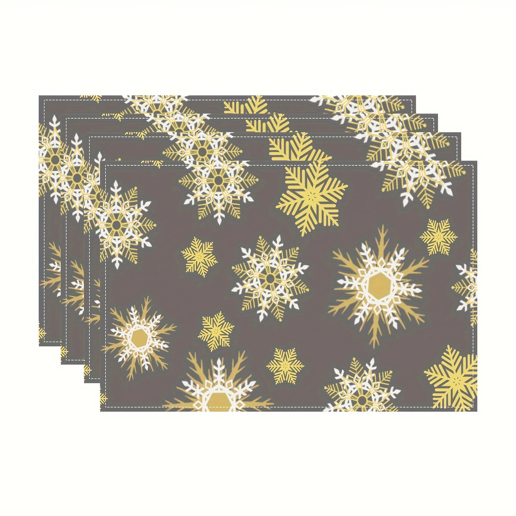 Christmas Snowflake Table Runner And Placemat Set - Gray Linen Perfect For Holiday Dining & Kitchen Decor