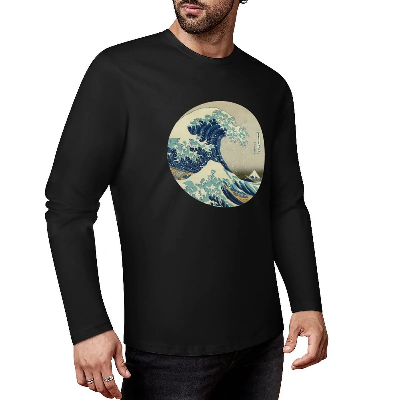 Great Wave off Kanagawa circle Long T-Shirt man clothes quick drying shirt sweat shirts, men