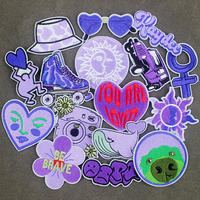 Purple Love DIY Patches Ironing for Cloth Handmade Badges Embroidery Sun Car Flower Sewing Supplies Appliques 16Pcs a Lot
