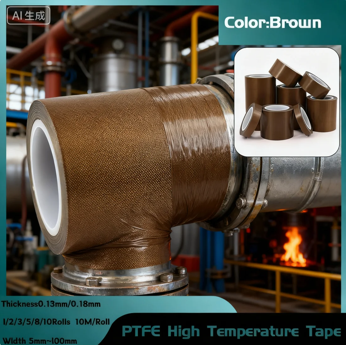 

PTFE Coated Fabric Tape 0.13mm/0.18mm Thickness 5-100mm Width 1-10 Rolls for High Temp Electrical Insulation & Sealing Hardware