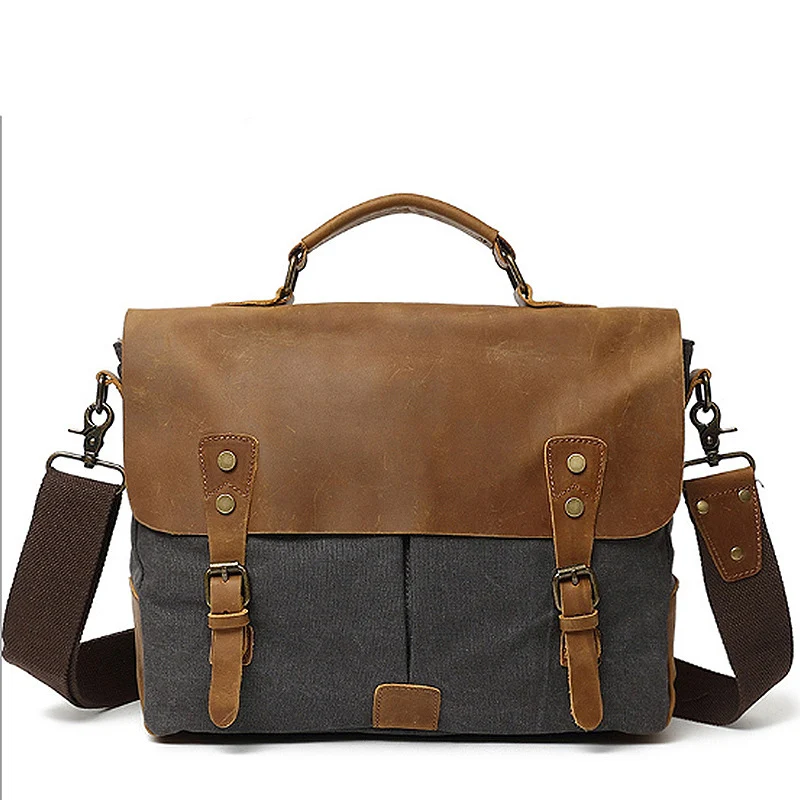 Bolso de hombro Vintage para hombre y mujer, maletín de lona para ordenador portátil de negocios, bolso de mensajero para el trabajo