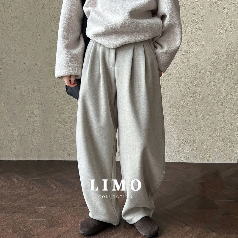 Pantaloni LIMO Pantaloni di lana ispessita stile coreano di grande vestibilità per le donne Autunno Inverno Nuovo cashmere imitazione dimagrante