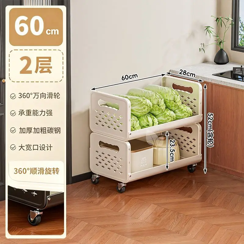 Kitchen Storage  Fruit and Vegetable Multi-layer Small Cart Thickened Belt Pulley Storage Rack Movable Fruit Storage Trolleys