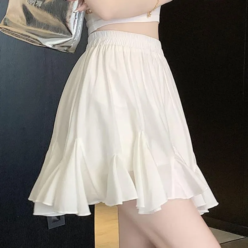 White Puffy Skirts Women Summer Lace-up Simple All-match Streetwear High Waisted Pleated Korean Creativity Unique Daily Stylish