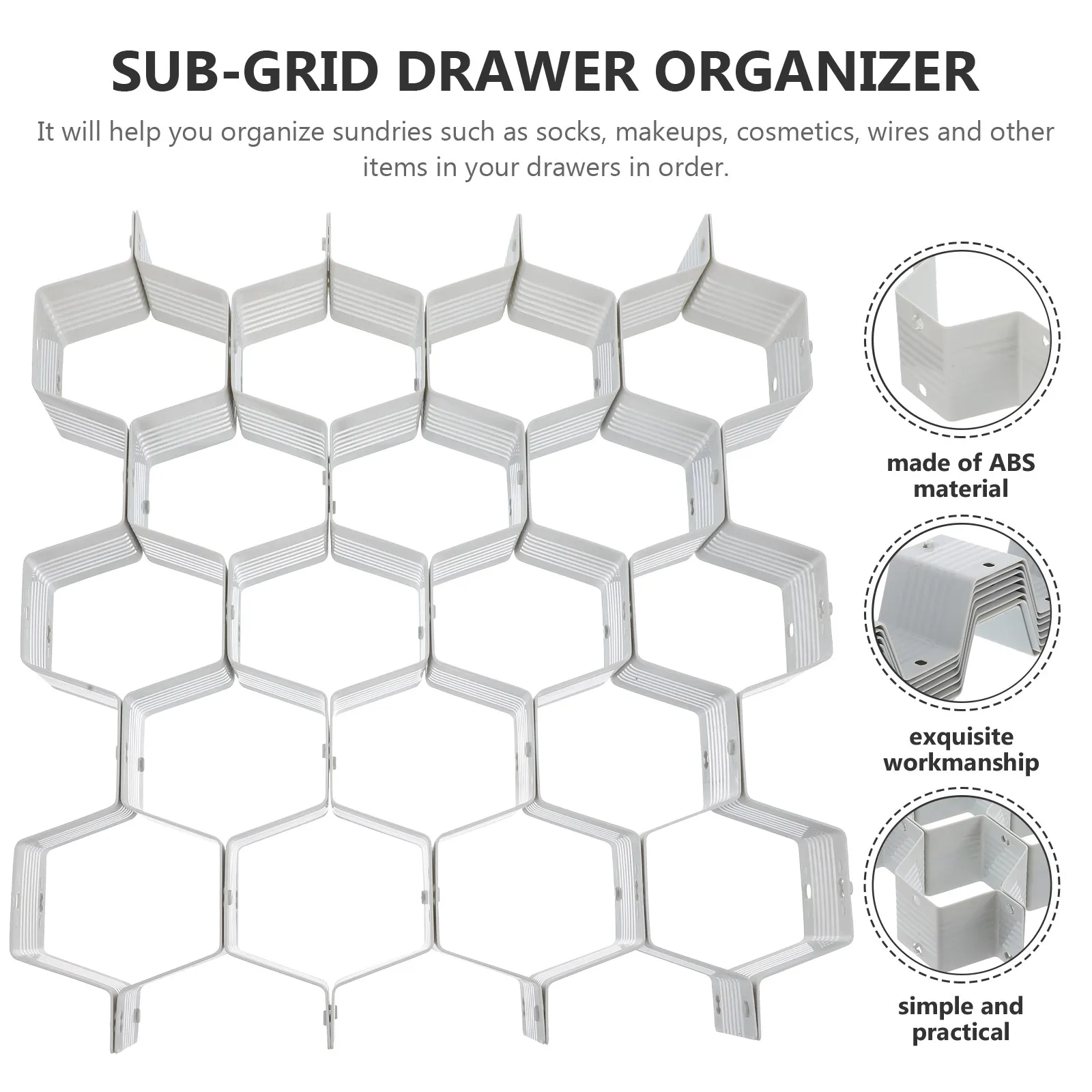 1Set Plastic Sub-Grid Drawer Divider ABS Material Socks Makeup Wires Organizer for Bedroom Kitchen Office Deep Drawers Vanity