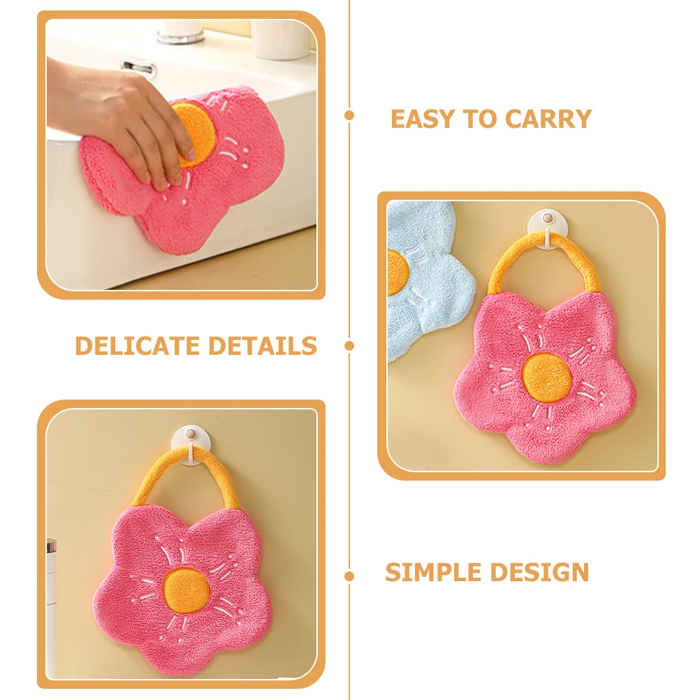 

Coral Fleece Hand Towel Cartoon Flower Shape Hanging Bathroom Kitchen Water Absorbing Soft Skin Friendly Hand Wipe Towel
