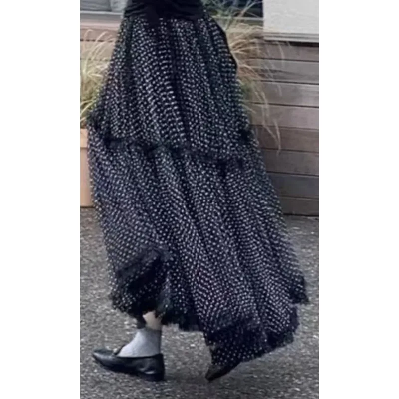 1 قطع المرأة البولكا نقطة تول ماكسي تنورة الثقيلة شبكة ألف خط الطابق طول تنورة أنيقة مكتب تخفيف تكدرت المتدرج كعكة تنورة #2