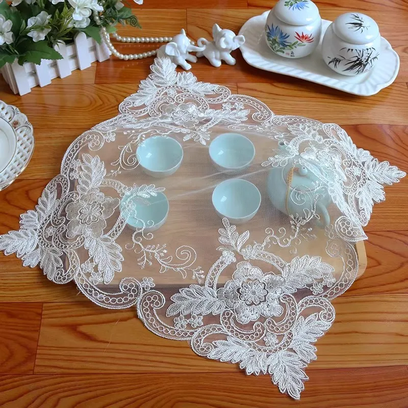 European Lace Embroidery Beautiful Placemat Coaster Balcony Coffee Table Mat Tea Set Electrical Dust Cover Cloth Wedding Decor