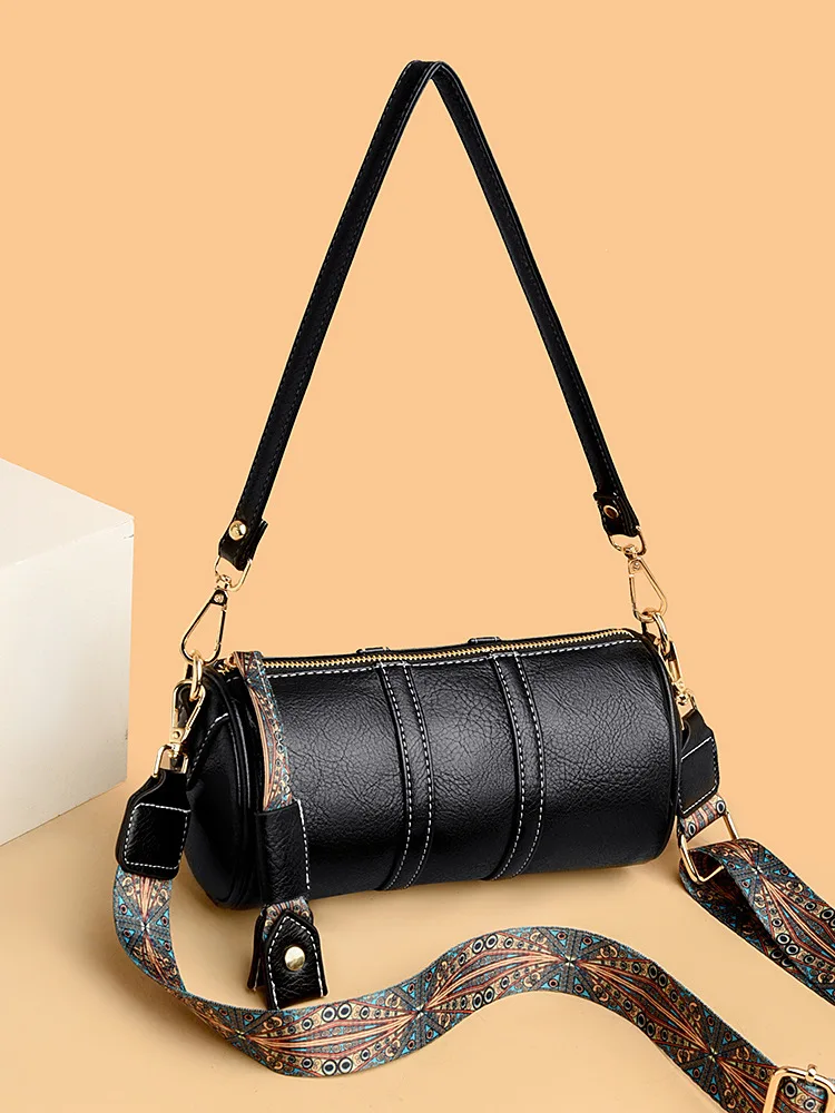 

2024 New Cylinder Bag Wide Shoulder Strap Oil Wax Skin Versatile Commuter Single Shoulder Underarm Bag Crossbody Bag for Women