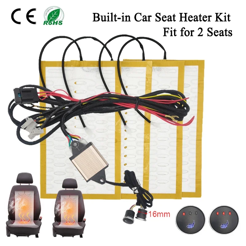 Built-in Car Seat Heater Kit Universal 12V Alloy Wire Fast Heating Pad With Ventilation Hole 3 Levels Dual Control Switch System