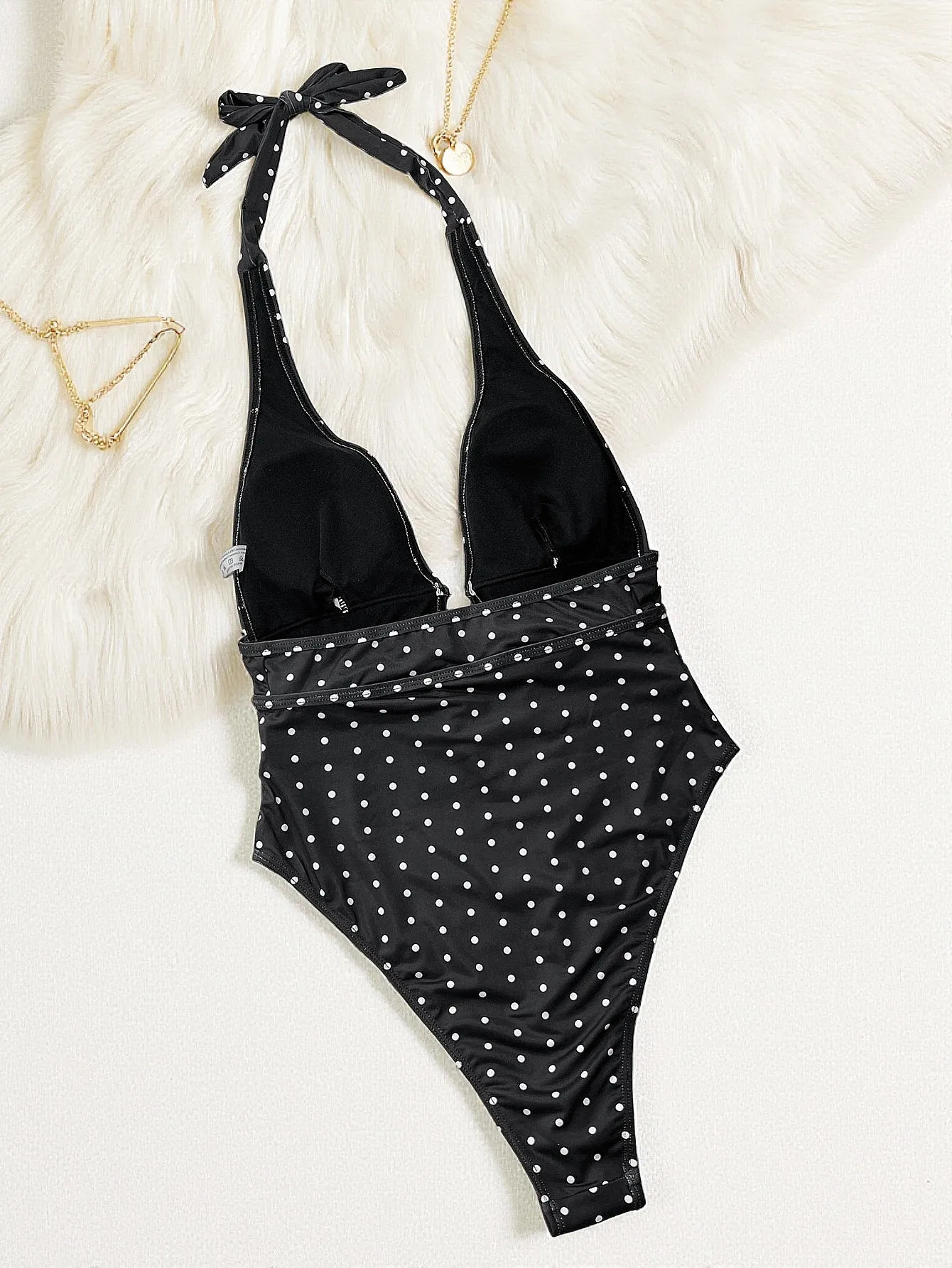 섹시한 물방울 무늬 홀터넥 타이 수영복 원피스 딥 브이넥 비키니 수영복 바디수트 여성 비키니 수영복 탱키니