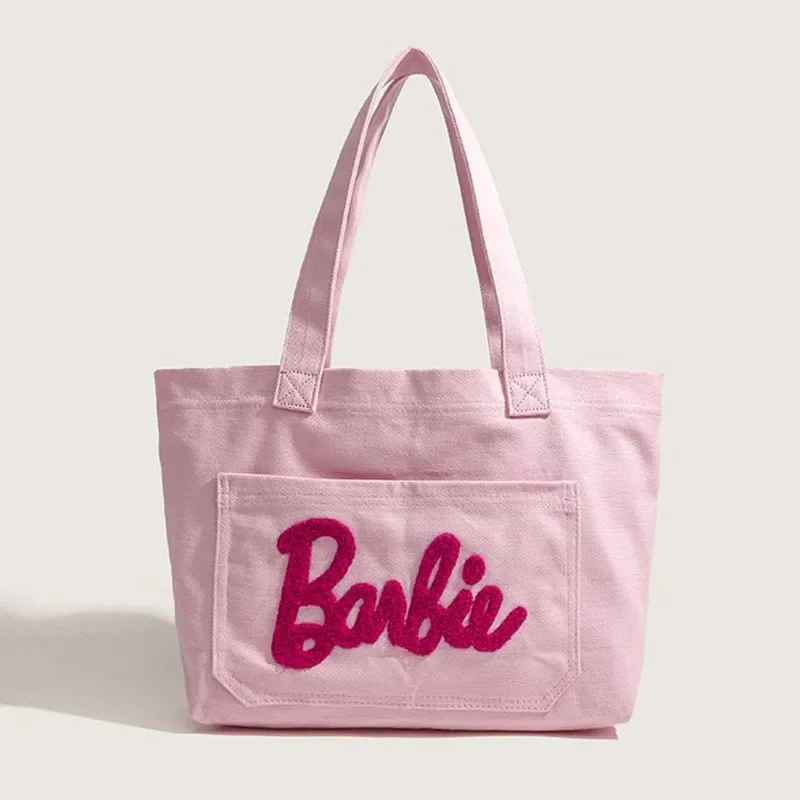 Cartoon Barbie Tote Bag Cute Anime Pink Sweet Girl Heart Bag Student Travel Large Capacity Canvas Handbag Toy Girl Birthday Gift