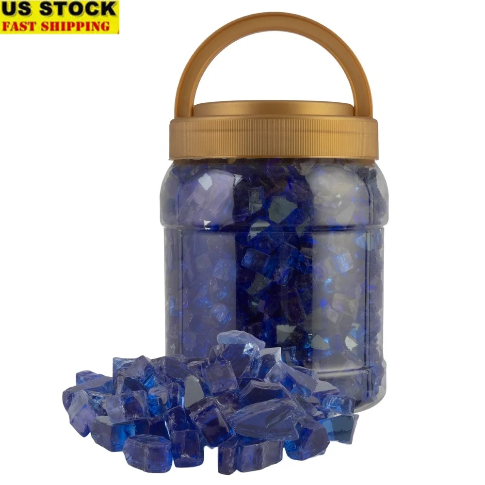 

10lb Cobalt Blue Fire Pit Glass Rocks Tempered Decorative Filler Outdoor Fireplaces Tables Unique Accent Durable Heat Resistant