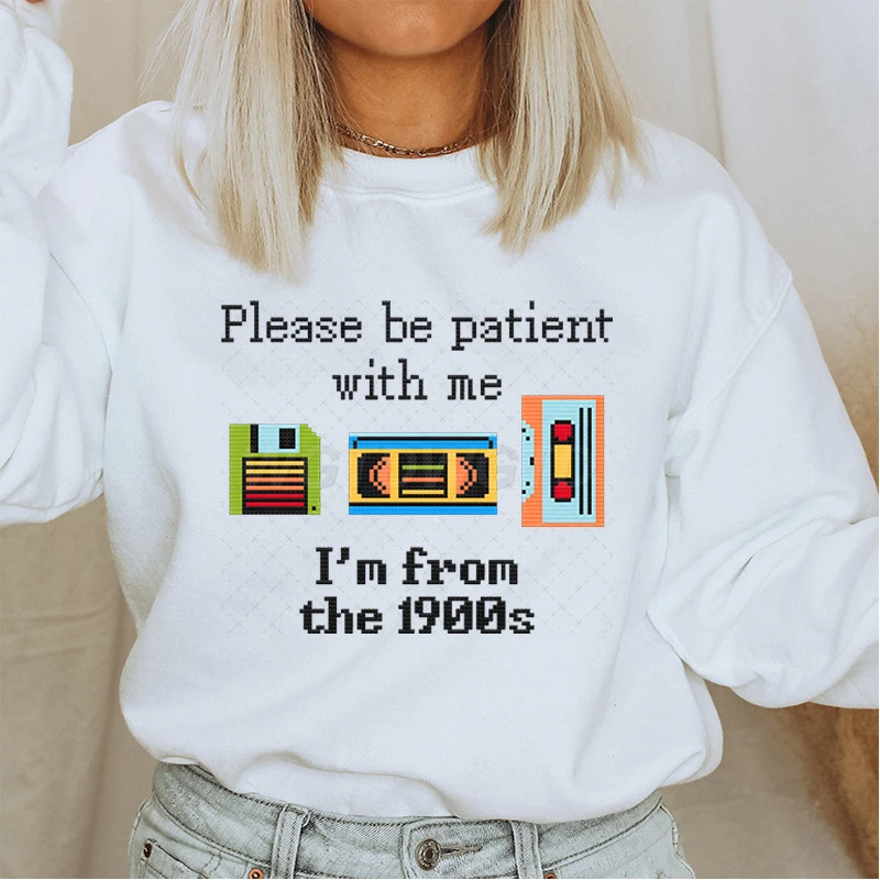 Vintage 90s Gift Sweatshirt for Women Please Be Patient with Me Graphic Pullovers Funny Quotes Adult Humor CrewNeck Sweatshirts