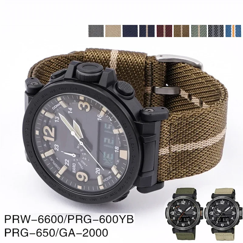 Nylon Canvas Strap for Casio PRW-6600 PRG-600YB PRG-650 GA-2000 Replace Men Army Sport Waterproof Watch Band Bracelet 24mm