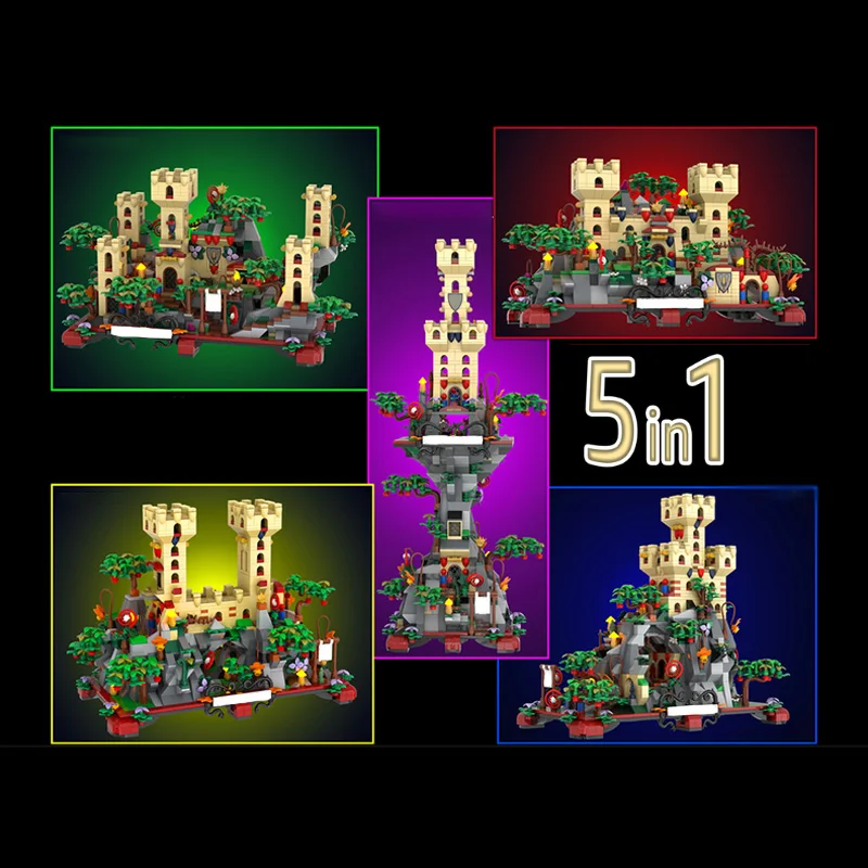 Medieval Castle Model MOC Building Bricks Small Castle Rock 5in1 Modular Technology Gifts Holiday Assemble Children Toys Suit